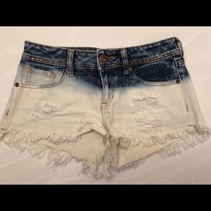 White and navy blue denim shorts